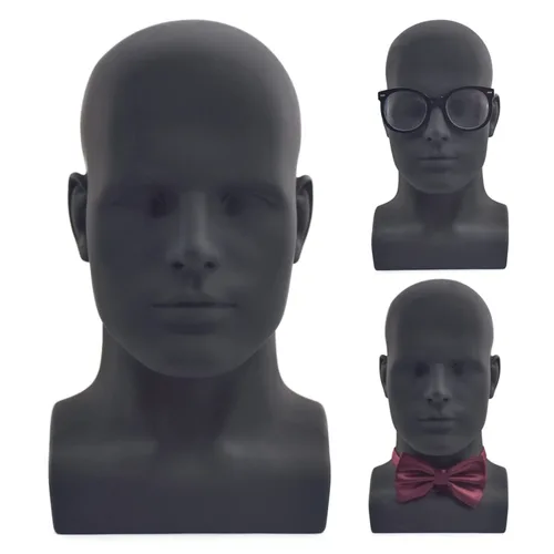 Miniatura 9 de FanLin Cabeza de maniquí masculino profesional para exhibir pelucas, sombreros, máscara de auriculares, gafas de sol, joyería y soporte de Azul