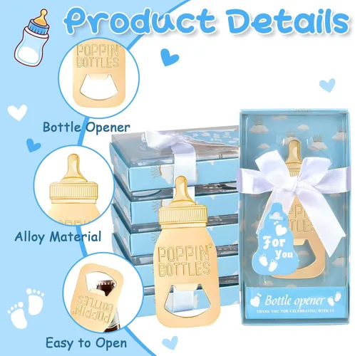Miniatura 3 de 24 paquetes de abrebotellas Poppin para regalos de baby shower, regalos, decoraciones y recuerdos (azul, 24)