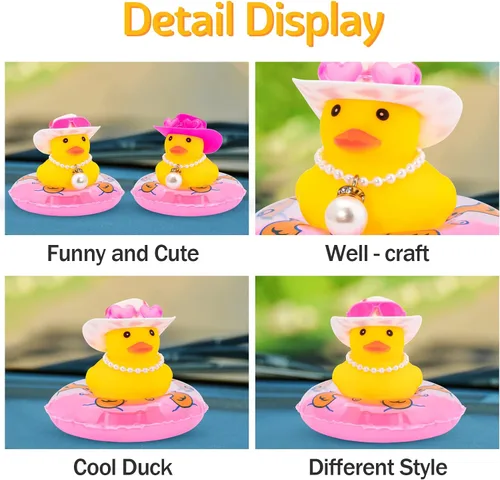 Miniatura 2 de wonuu Adornos de tablero de automóvil Pato vaquero rosa, patos de goma para adornos de automóvil con gafas de sol de color, sombrero de vaquero