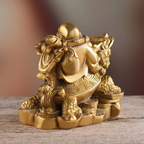Miniatura 7 de BRASSTAR 3.3 "(H) Ruyi Buda riendo y tortuga riqueza buena fortuna salud Buda estatua para decoración de oficina en casa TQZDPT72