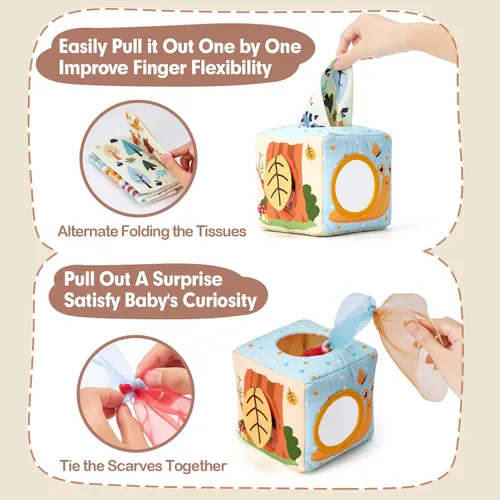 Miniatura 3 de hahaland Caja de pañuelos de juguete para bebé, juguetes Montessori de 6 a 12 meses, juguetes Montessori para niños de 6 meses, regalos para bebés