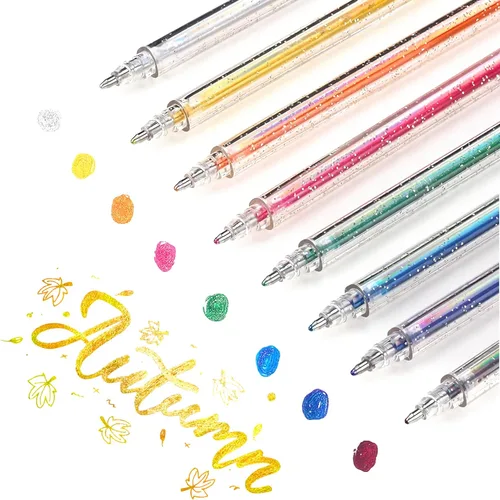 SMOOTHERPRO Bolígrafos de gel con purpurina, 8 colores con purpurina, bolígrafos de colores brillantes de 0.039 pulgadas para colorear tarjetas de