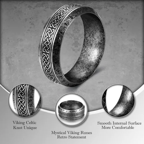 Miniatura 2 de Dochais 3 anillos vikingos para hombres, anillos vikingos nórdicos para hombre, anillos de acero inoxidable, vintage, anillo de runas celtas, anillo