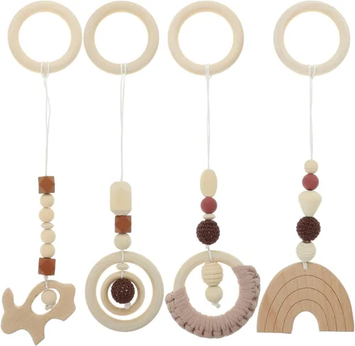 Toddmomy Juguetes de madera para colgar de madera, 4 piezas, juguete colgante de actividad de madera, decoración sensorial para guardería