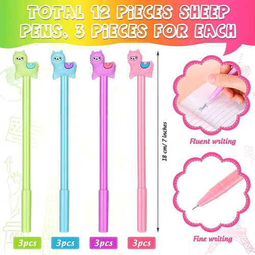 Miniatura 3 de Tenare Lama - Bolígrafos de tinta de gel de alpaca, 20 unidades, diseño de animales lindos kawaii, color negro, 0.020 in para niños