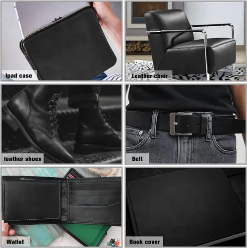 Miniatura 5 de Hojas de cuero negro para manualidades, herramientas de cuero, cuadradas, de 0.071-0.083 in de grosor, piezas de cuero de grano completo, cuero