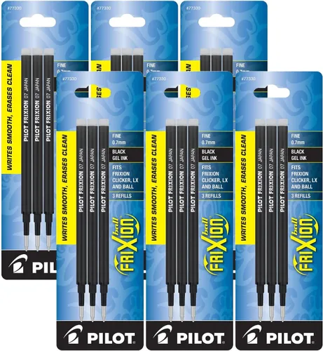 Pilot Recambios de tinta de gel para bolígrafo de gel borrable FriXion, punta fina, tinta negra, paquete de 18 unidades (77330)