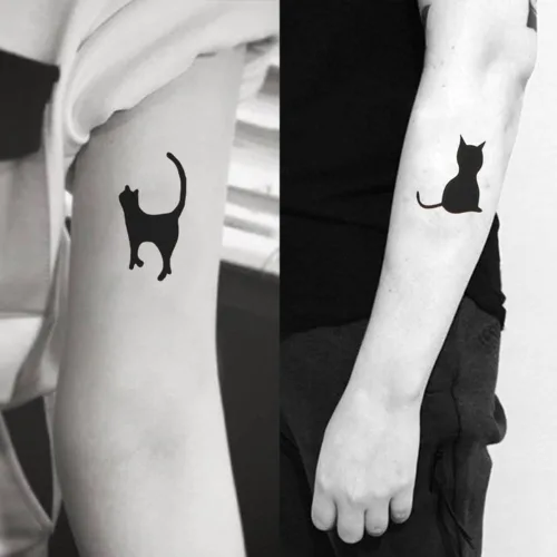 Miniatura 2 de Pequeño lindo tatuaje temporal gato tótem cuello (juego de 2)
