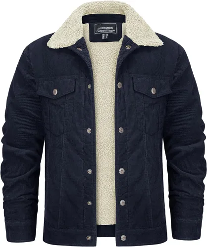 Miniatura 10 de KEFITEVD Chaqueta de pana para hombre, con forro polar, abrigo de invierno cálido y grueso para trabajo casual