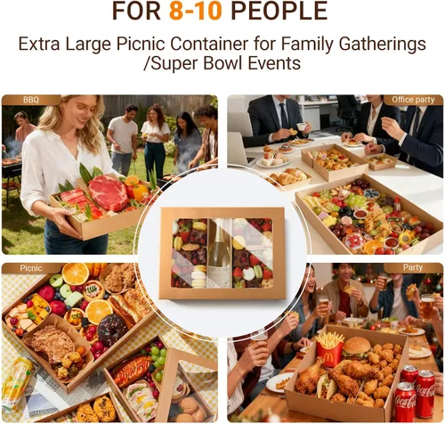 Miniatura 7 de Caja de cartón desechable extra grande para repostería, paquete de 5 unidades, caja fuerte con tapa para 8-10 personas que vayan, tabla