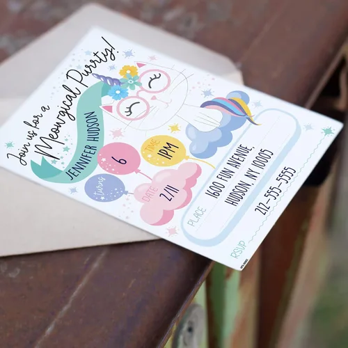 Miniatura 4 de Invitaciones de fiesta de cumpleaños de Caticorn con sobres (paquete de 20) - Invitaciones de fiesta temática de Caticornio para niñas, niños, niños