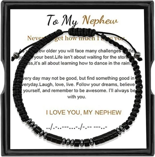 Miniatura 8 de Pulsera con código morse, regalos de Navidad para hijo, nieto, hija, nieta, sobrino, regalo de cumpleaños inspirador Tiger Eye Stone