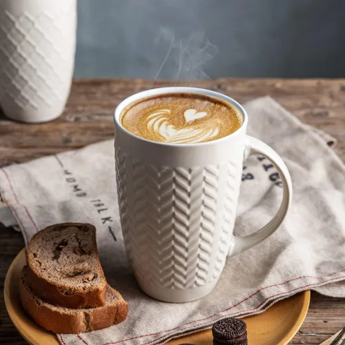 Miniatura 4 de AmorArc Juego de 6 tazas de café grandes de cerámica de 20 onzas con patrones geométricos texturizados para café, té, cerveza, cacao caliente, aptas
