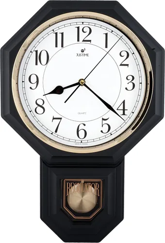 Miniatura 35 de JUSTIME Reloj de pared clásico vintage tradicional de estilo Schoolhouse, con péndulo y melodía Westminter cada hora, relojes de pared con melodía