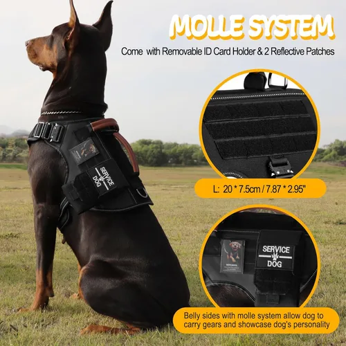 Miniatura 7 de Chaleco para perro de servicio - HEYCAHVA Arnés táctico para perro con hebillas metálicas completas para perros grandes y medianos, chaleco Negro