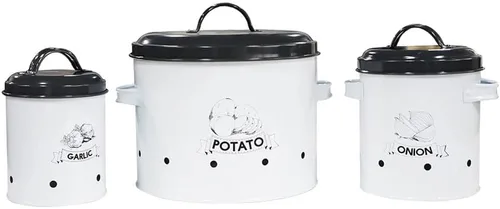 SOTECH Juego de 3 contenedores de almacenamiento de papas y cebollas y ajos con tapa, organizador de despensa de cocina y conservador de verduras de