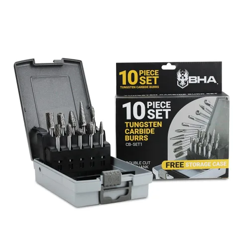BHA Juego de brocas rotativas de carburo de tungsteno para contornear y desbarbar de metal, doble corte con vástago de 1/4 de pulgada, 10 piezas