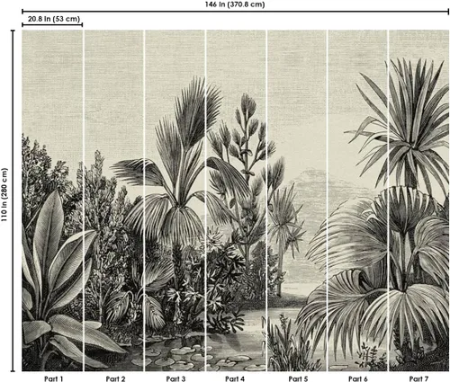 Miniatura 2 de CONCORD WALLCOVERINGS ™ Papel tapiz floral para dormitorio, hojas tropicales, crema negra, 146 pulgadas de ancho x 110 pulgadas de alto, 7 partes