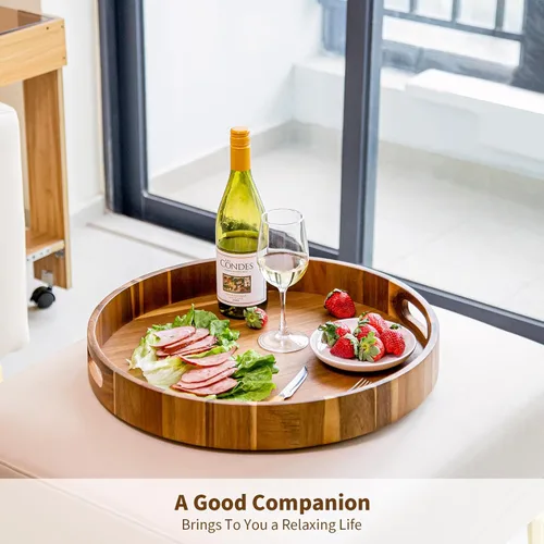 Miniatura 6 de Bandeja extra grande de 20" de madera de acacia con asas - Bandeja de madera para otomano, mesa de café, charcutería, cama y desayuno