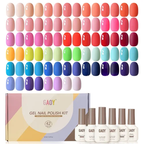 Miniatura 21 de GAOY - Juego de 42 esmaltes de uñas de gel, colores pastel, primavera, verano, rosa, verde, con capa superior brillante y mate y capa base