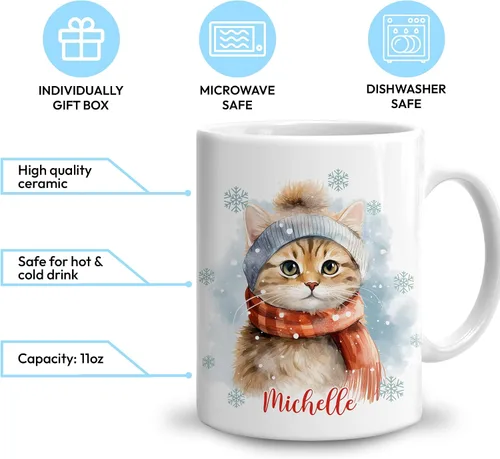 Miniatura 3 de Hyturtle Taza de gato personalizada, regalos para niñas, hombres, mujeres, cumpleaños y Navidad, nombre personalizado, taza de té de café