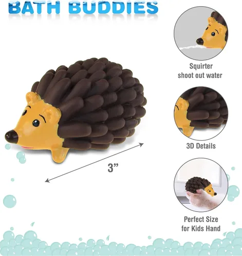 Miniatura 2 de DolliBu Hedgehog Bath Buddy Squirter - Juguete de baño de hedgehog flotante de goma de erizo marrón, divertido juego de agua para niños pequeños