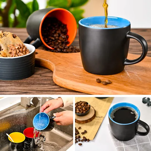 Miniatura 7 de BYCNZB Juego de tazas de café de cerámica de 11 onzas, tazas de porcelana negra mate, varios colores, tazas para café, té, jugo, cacao, juego de 6