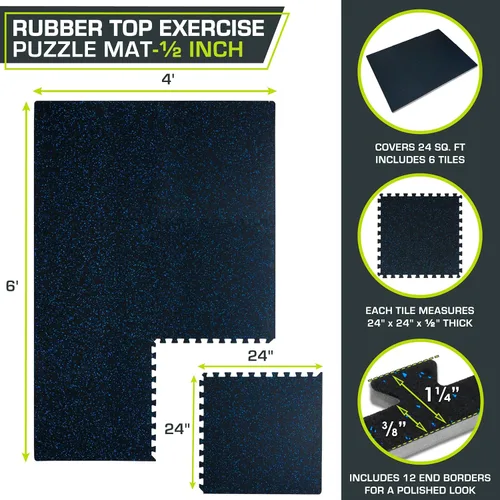 Miniatura 2 de ProsourceFit Tapete de Ejercicio de Rompecabezas con Superficie de Goma de ½ pulgada, 24 pies cuadrados (PIES²), 6 baldosas, baldosas entrelazadas