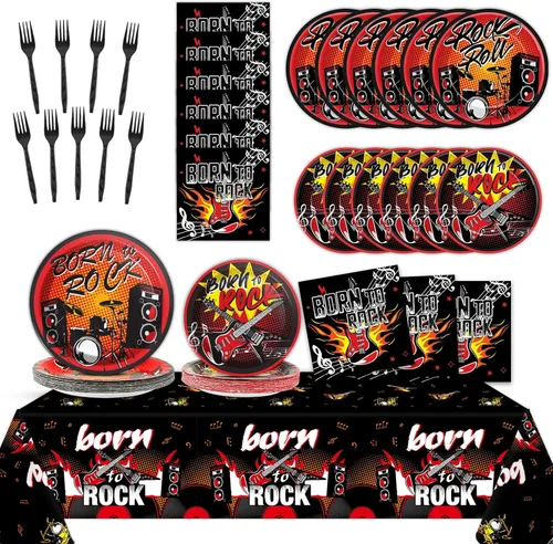 Suministros para fiestas temáticas de rock, juego de vajilla para 24 invitados para fiesta de cumpleaños, decoraciones de fiesta de estrella de