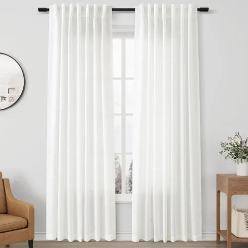 Miniatura 74 de Aersas Aqua Green Linen Curtains 84 Inches Long 2 Panels Set Back Tab Rod Pocket Living Room Curtain Farmhouse Rustic Light Filtering Hook Drapes
