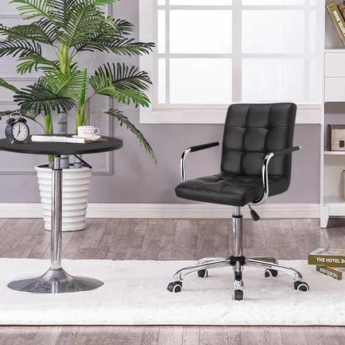 Miniatura 9 de Yaheetech - Silla de escritorio - Silla de oficina con brazos/ruedas para estudiantes, giratoria, de piel sintética, para computadora en casa
