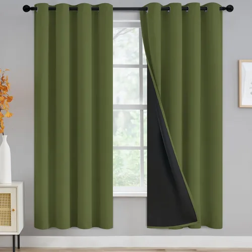 Miniatura 107 de Yakamok Cortinas negras, cortinas de ventana con aislamiento térmico y eficiencia energética para dormitorio, cortinas opacas completas y cortinas