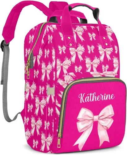 Miniatura 14 de Mochila de pañales personalizada con lazo con nombre, gran capacidad, multifuncional, bolsa de mamá, impermeable, elegante bolsa de lactancia Arco 05