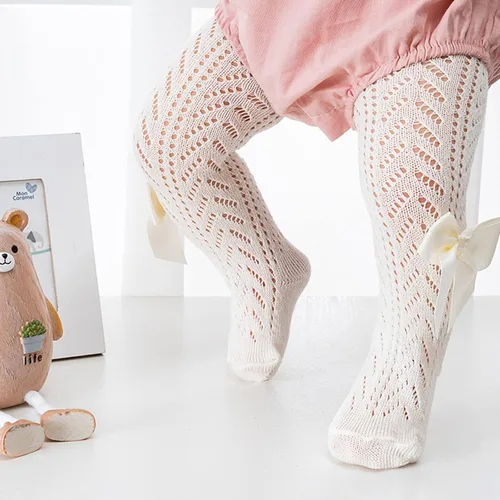 Miniatura 5 de Urkutoba Mallas de punto trenzado sin costuras con lazo para niñas pequeñas de algodón