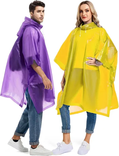Miniatura 73 de Paquete de 2 ponchos de lluvia para adultos, reutilizables, impermeables, de supervivencia, emergencia, resistente, con capucha con cordón