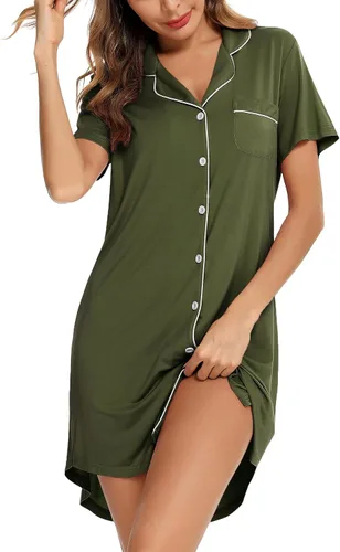 Miniatura 123 de Samring Camisón de pijama para mujer, manga corta/larga, con botones, camisón para dormir, camisón para novio, talla XXL