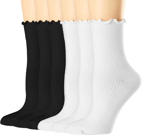 Miniatura 14 de Mcool Mary Calcetines para mujer, con volantes, estilo casual, transpirables, de punto, de algodón, con volantes, paquete de 6