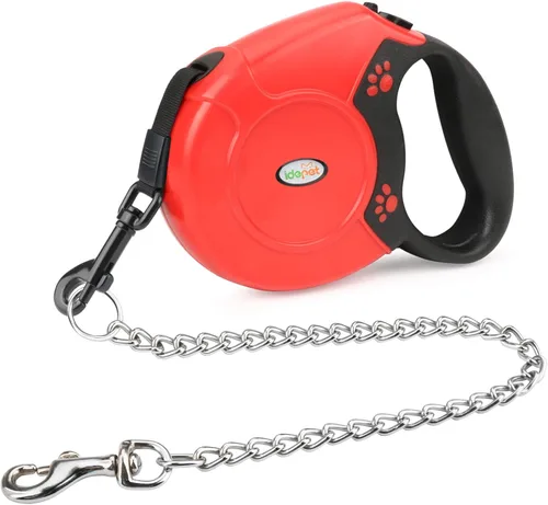 Miniatura 8 de Idepet Correa retráctil resistente para perros pequeños y medianos, cadena de acero antimasticación de 360 grados sin enredos, sistema de bloqueo