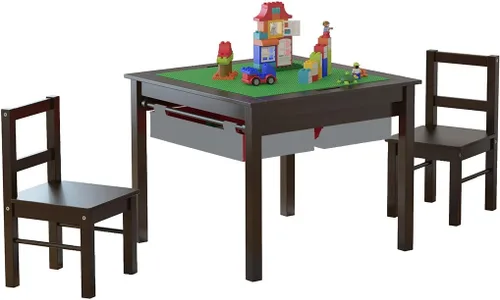 Miniatura 8 de UTEX Juego de mesa de construcción para niños 2 en 1 de madera con 2 sillas y cajones de almacenamiento, y base para legos integrada compatible