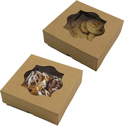 Miniatura 9 de Global Sugar Art Caja de panadería marrón de 8 x 8 x 2.5 pulgadas para tartas, galletas, pasteles, brownies, quiche y todos los productos horneados.