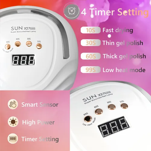 Miniatura 7 de Lámpara de uñas LED UV con 81 cuentas, lámparas de curado de uñas de 380 W para esmalte de gel con sensor automático/4 ajustes de temporizador
