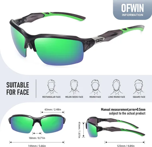 Miniatura 4 de Gafas de sol deportivas polarizadas para hombres y mujeres, envolventes alrededor de medio marco, ciclismo, pesca, ciclismo, correr, gafas de sol