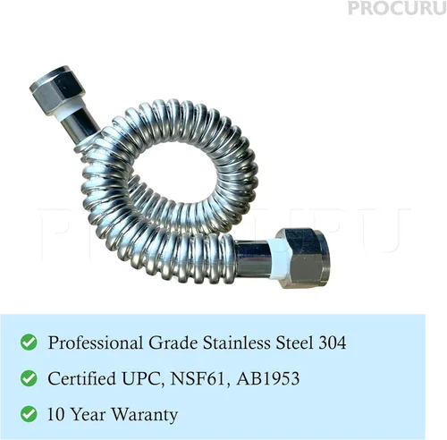 Miniatura 3 de PROCURU Paquete de 1 conector flexible para calentador de agua de acero inoxidable de 3/4 pulgadas FIP x 48 pulgadas (4 pies), certificado seguro