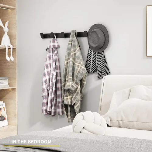 Miniatura 6 de Perchero de Pared para Abrigos con Soporte de Pared - Perchero Negro con 6 Ganchos, Ganchos de Pared para Colgar Sombrero, Llave, Bolso, Toalla