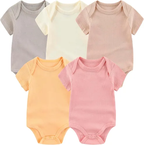 Miniatura 50 de Body de manga corta para bebé recién nacido, ropa de algodón de una pieza, 5 unidades, 0-12 meses
