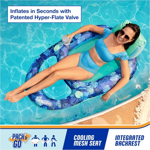 Miniatura 2 de Swimways Elite Spring Float Recliner - Silla reclinable de salón para piscina, flotadores inflables para piscina con inflado rápido, reclinable