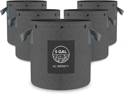 AC Infinity - Macetas de tela resistente de 5 galones para cultivo de aireación, 5 unidades con tela no tejida gruesa de 11.29 oz (320 G) y anillos