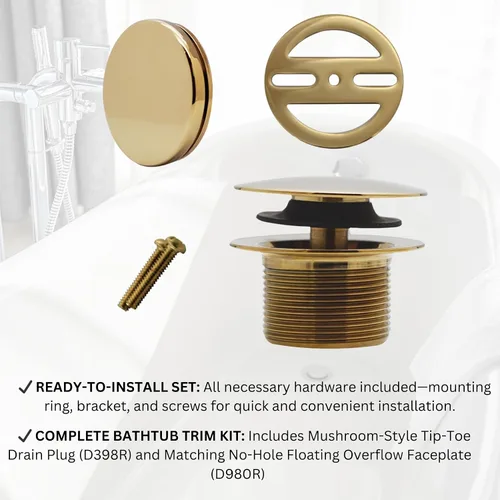 Miniatura 7 de Westbrass Juego de adornos de bañera con punta de hongo con placa frontal flotante, latón pulido, D398RK-01