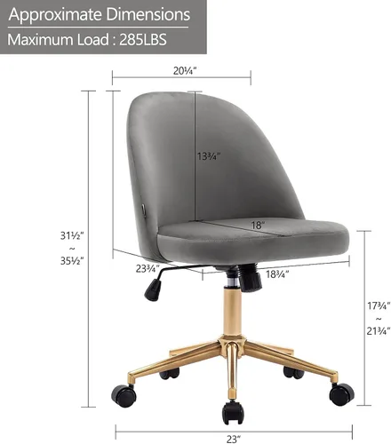 Miniatura 2 de DUHOME Bonita silla de oficina en casa sin brazos, silla giratoria de terciopelo tapizada para computadora con respaldo y base dorada, silla