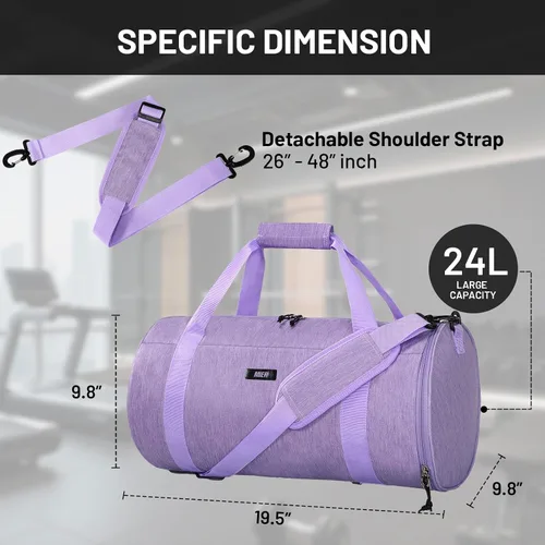 Miniatura 4 de MIER Bolsa de deporte redonda con compartimento para zapatos y bolsillo húmedo, bolsa de mano ligera para hombres y mujeres, entrenamiento, fitness